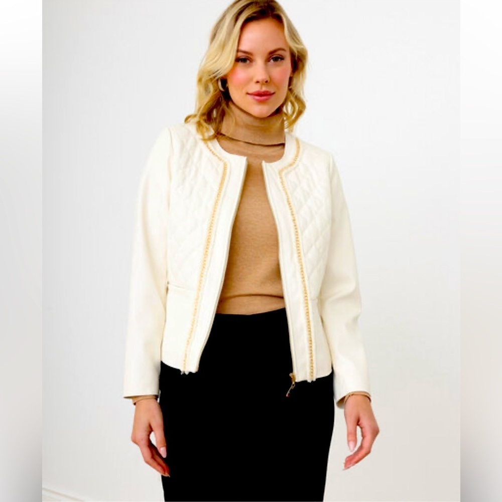 Cleo NWT  Quilted Vegan Leather French Jacket size MP. - Picture 2 of 12